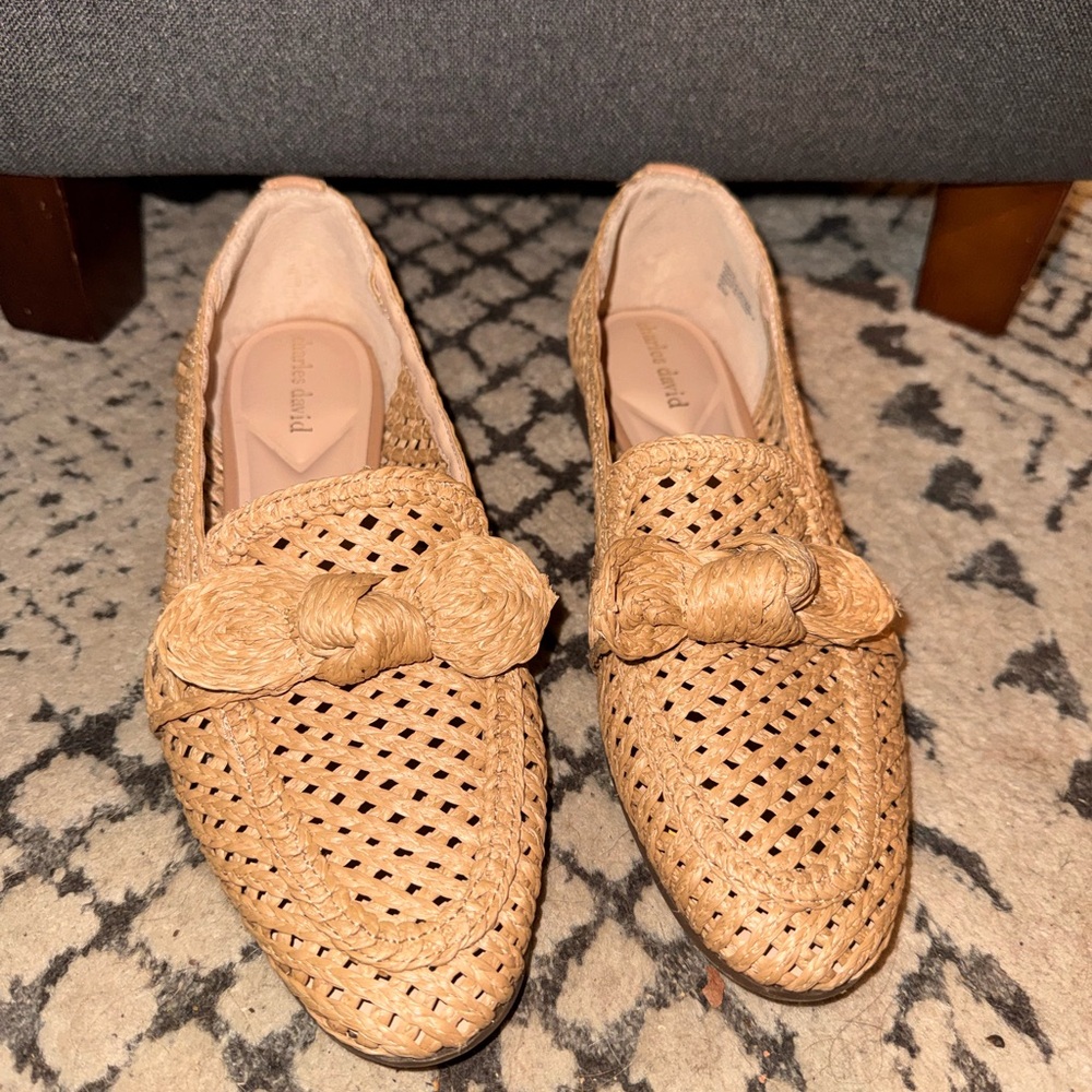 Charles David New Tan Woven Loafers with Bow Detail Size 8